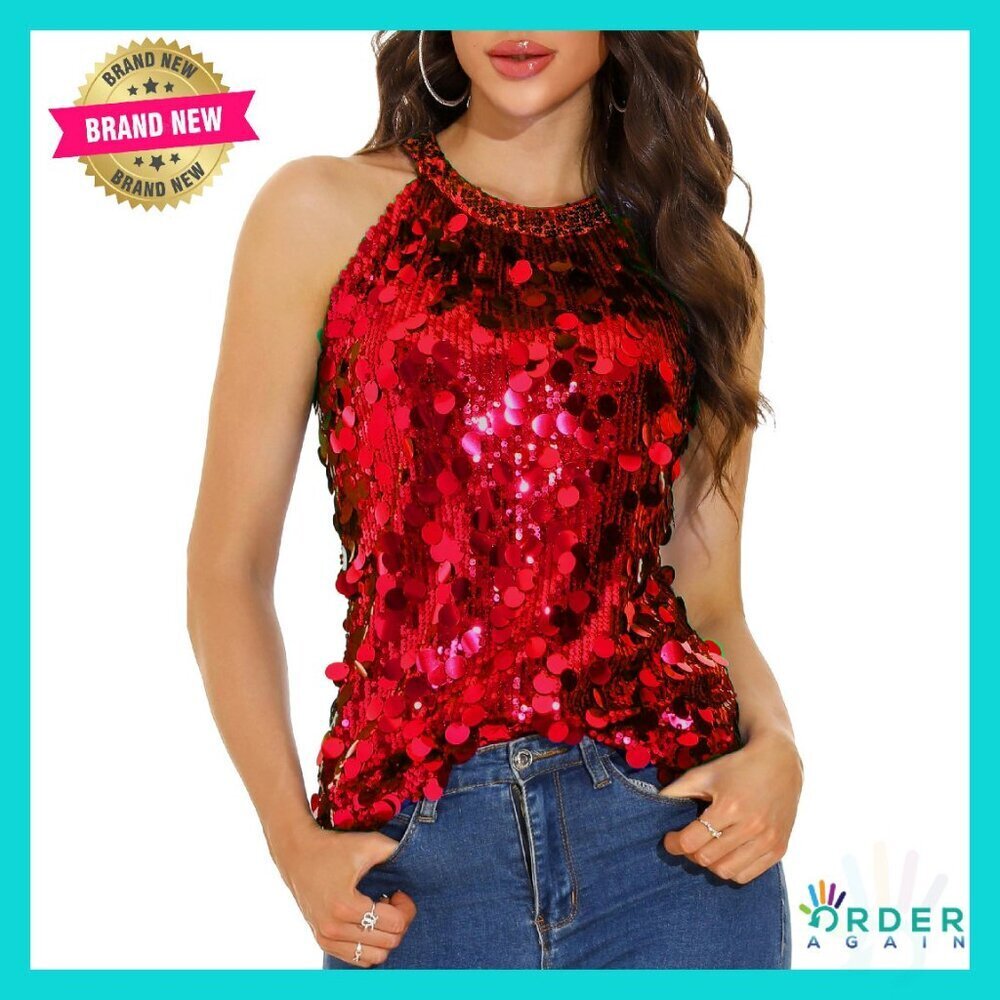 Sequin Halter Tank Top Glitter Sparkly Party Wear Y2K Chic Elegant